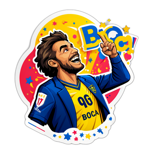 Sticker representando el resultado de Boca, con un gran puntaje y una vibrante multitud celebrando