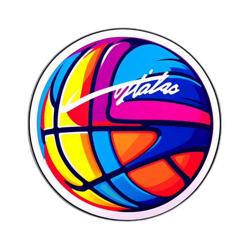 Autocolant cu baschet și logo-ul NBA în culori vibrante