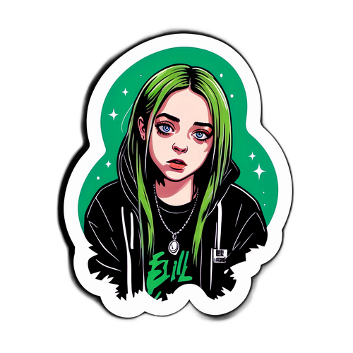 Sticker de Billie Eilish con estética oscura y grunge