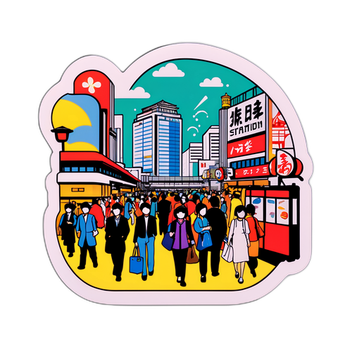 大阪駅の賑わいを表現したカラフルなステッカー