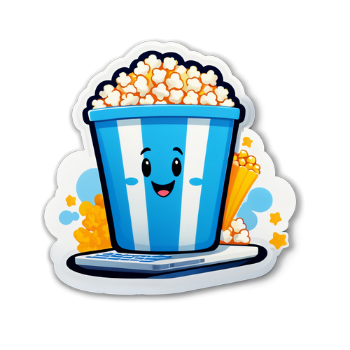 Joyful Laptop and Popcorn Sticker