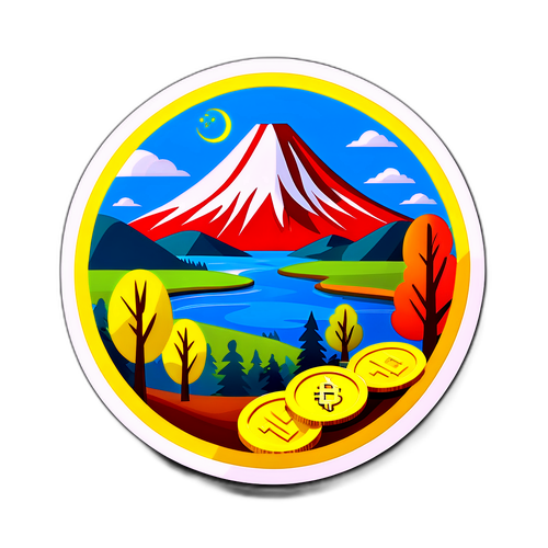 Ілюстрація з українським ландшафтом навколо символічної монети