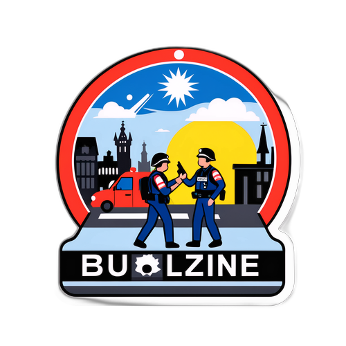 Sticker van een waarschuwingsscène met een bomdreiging in Brussel