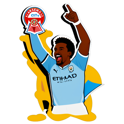 Jugador de Arsenal Celebrando con el Escudo de Manchester City