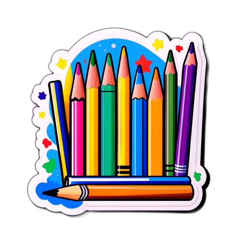 Яркая и красочная наклейка с надписью 'День учителя'