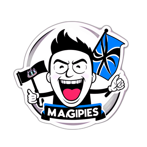 Sticker van een fan met een Newcastle-vlag en een hysterisch lachend gezicht