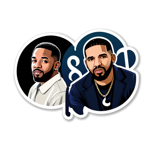 Sticker van Kendrick Lamar en Drake met Muzieknootpatroon