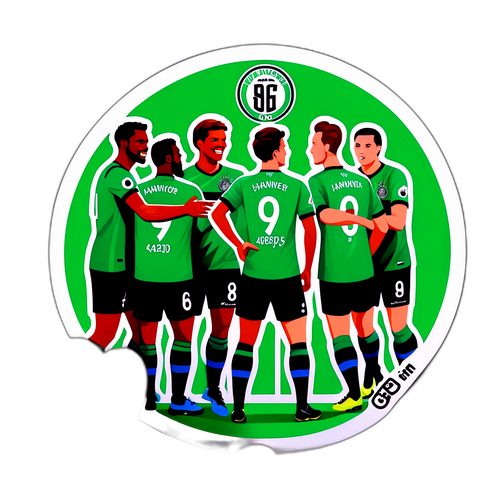สติกเกอร์ที่แสดงแฟน ๆ ของฮันโนเวอร์ 96 ถ่ายรูปกับนักเตะบนสนาม