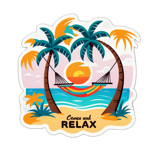 Arte de Praia com Palmeira e Rede