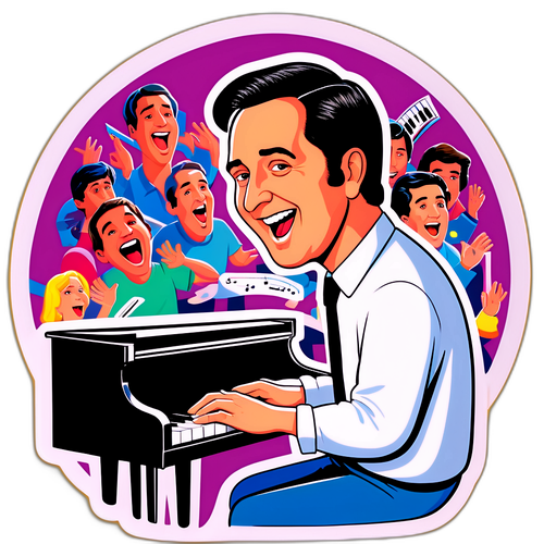 Diseño de dibujos animados de Neil Sedaka tocando el piano