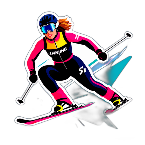 Janine Flock stilizált portréja síelés közben