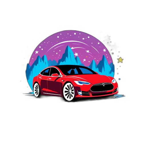 Tesla Bil i En Stjernefyldt Baggrund