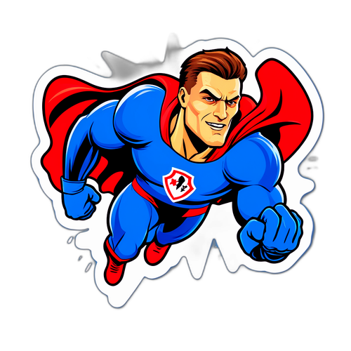 Sticker cu Istvan Kovacs ca supererou apărând spiritul de fair play în fotbal