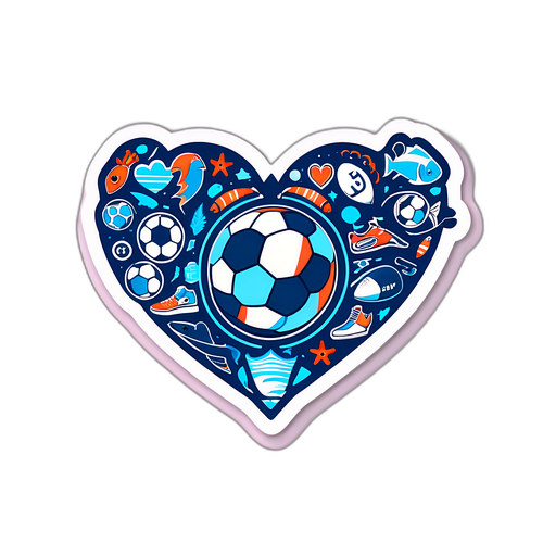Inimă din simboluri de fotbal și elemente marine