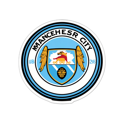 Stiker Gaya Lambang Manchester City dengan Latar Belakang Pemandangan Bandar