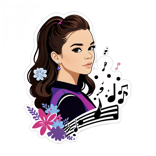 Silweta ni Hailee Steinfeld na Napapaligiran ng mga Nota at Bulaklak