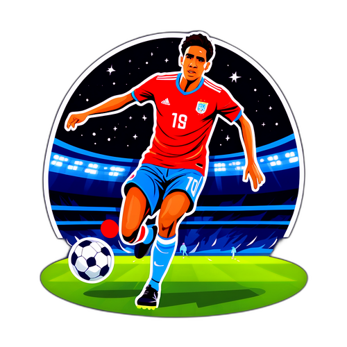 Dibujo de Carlos Palacios driblando hábilmente el balón