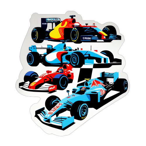 Creatieve collage van F1-coureurs met hun iconische raceauto's