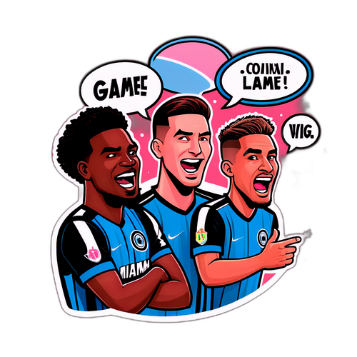 Inter Miami a hráči Whitecaps ve stylu komiksu