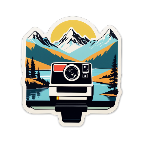 Vintage Polaroid Camera with Mountain Landscape
