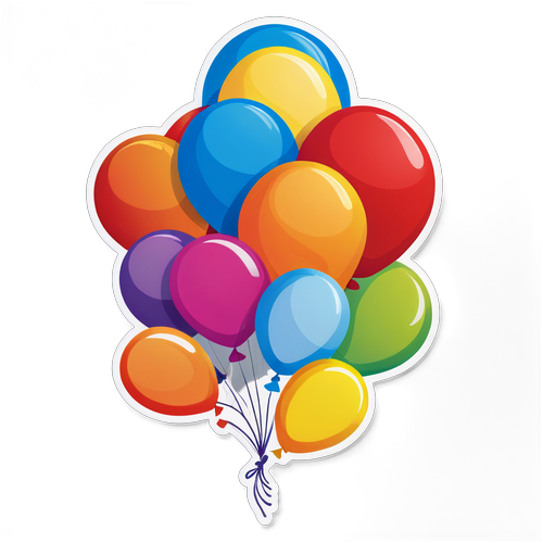 一串五顏六色的氣球漂浮在藍天中