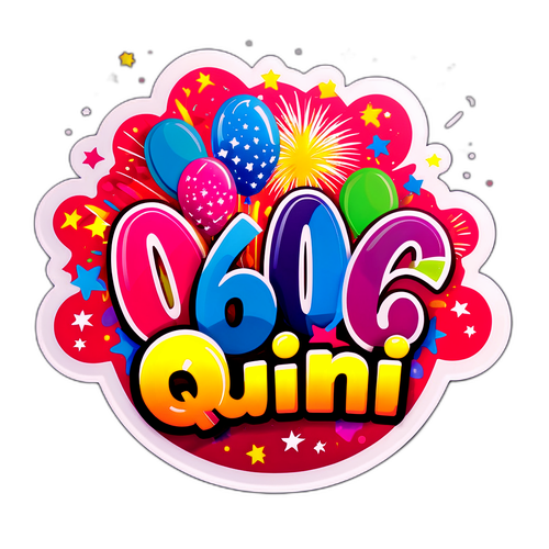 Sticker Quini 6 con fondo de fiesta y fuegos artificiales