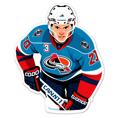 Autocollant célébrant l'échange de Mikko Rantanen avec des illustrations des équipes Colorado Avalanche et Carolina Hurricanes