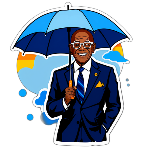 Fun and Colorful Sticker of Al Roker with Umbrella