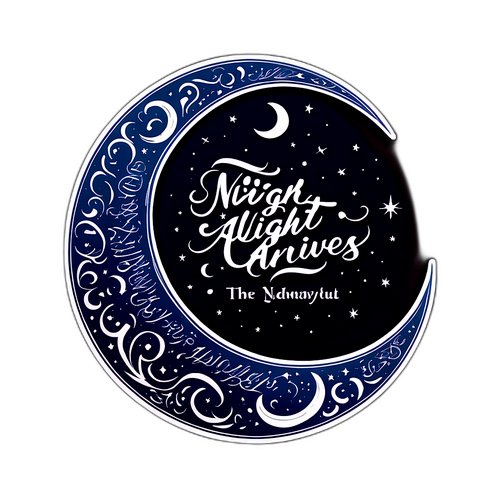 Design poético de uma lua crescente com a frase "a noite sempre chega"