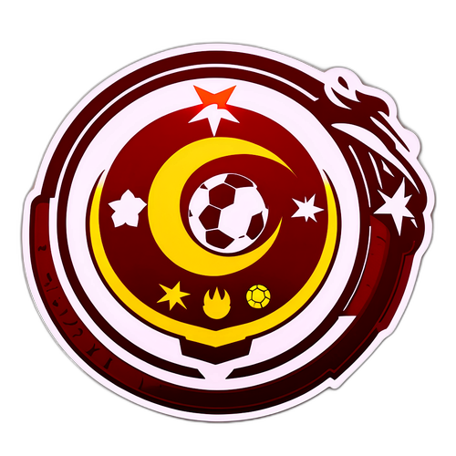 Galatasaraylogo med fotbollssymboler och jublande fans
