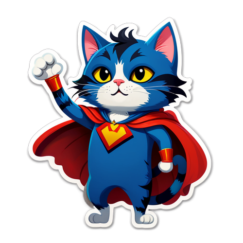 Stiker Kucing Superhero yang Ceria