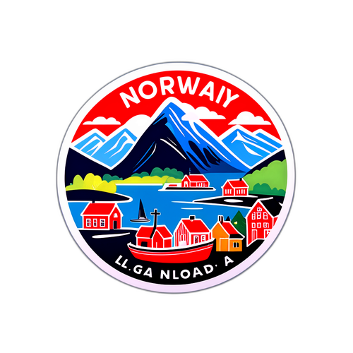 Sticker cu un peisaj urban din Norvegia, evidențiind cultura modernă și tradițională