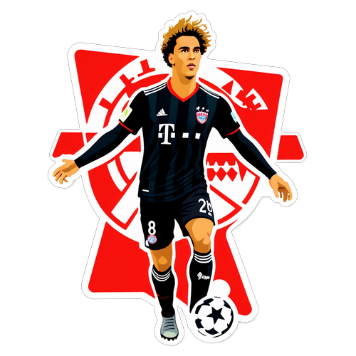 Tạo sticker với vẻ đẹp của cầu thủ Leverkusen trong trận đấu với Bayern, cùng biểu trưng của cả hai đội.