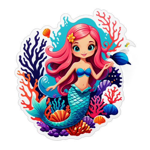 Whimsical Mermaid among Coral and Sea Creatures