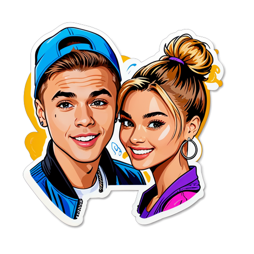 Sticker Menarik Justin & Hailey Bieber: Paduan Muzik yang Menggoda dengan Warna Ceria!