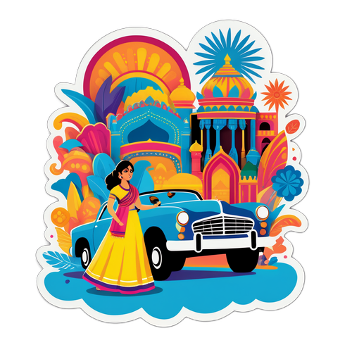 बॉलीवुड फ़िल्म सेट की whimsical चित्रण