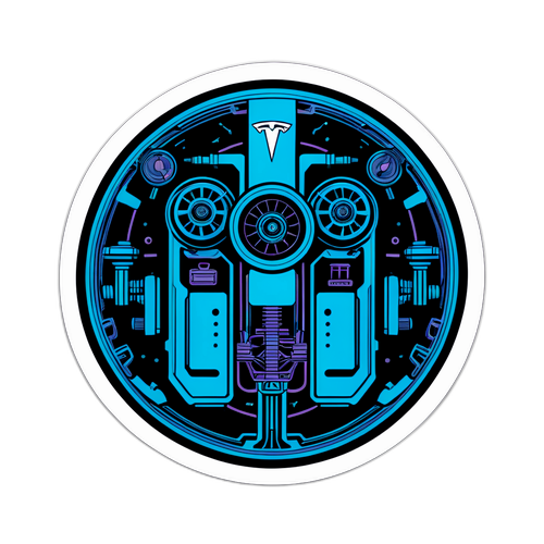 미래적인 테슬라 디자인의 기계적 요소가 강조된 스티커