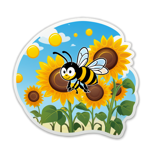 Cheerful Honeybee and Sunflowers Sticker