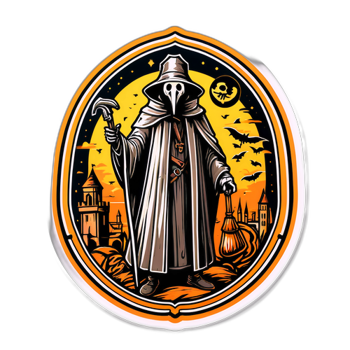 Wiktoriańska naklejka przedstawiająca Wielką Zarazę