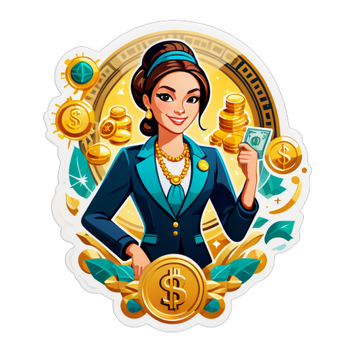 Adesivo de Mulher Rica em Símbolos de Sucesso