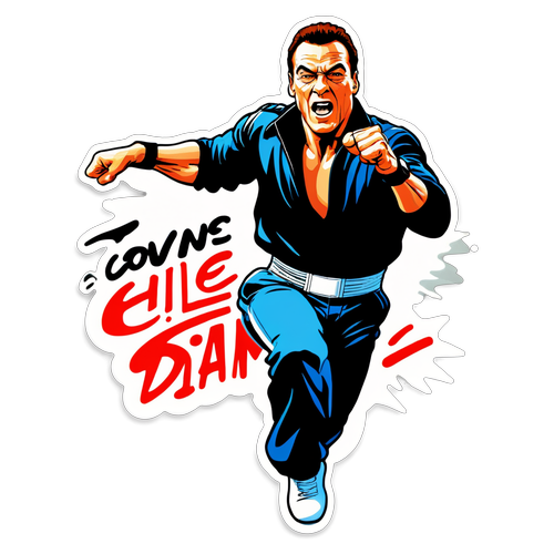 Un autocollant emblématique de Jean-Claude Van Damme en pleine action