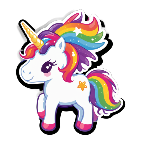 Maniwala sa Mahika: Sticker ng Masayang Unicorn na May Makulay na Rainbow na Buhok!