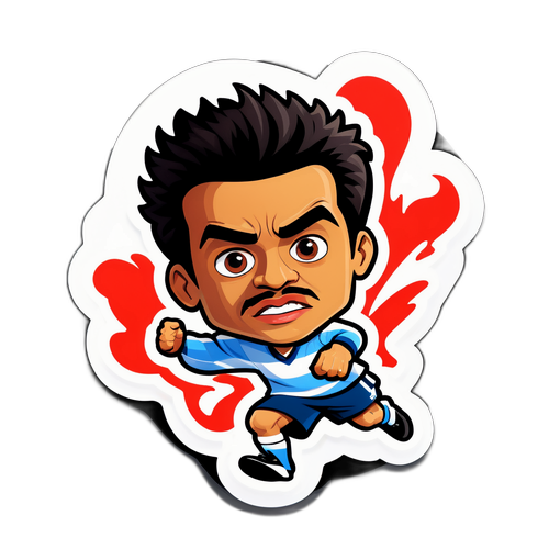 Un autocolant cu un portret caricatural al lui Pedro Neto alergând