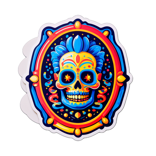 Kreativer Sticker von Leon Löwentraut, der seine Kunstwerke in einem Museum zeigt, mit einer einzigartigen, bunten Rahmenidee