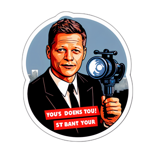 Humorvoller Aufkleber von Til Schweiger auf einem Filmklapperboard