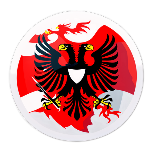 Flaga Albanii z orłem na tle górskim