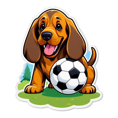 Stiker Anjing Bloodhound Bermain Bola Sepak