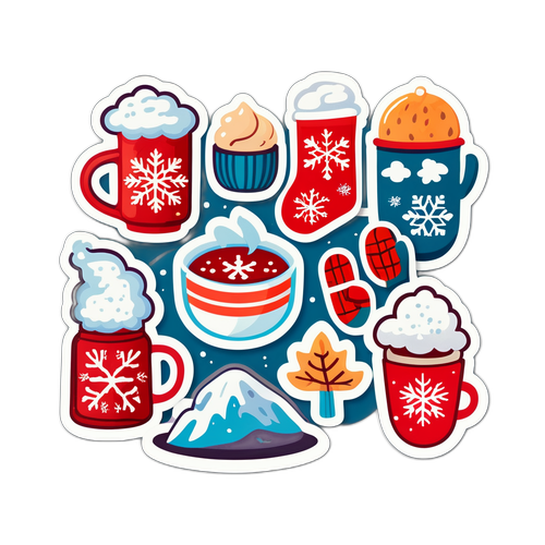 Urocze naklejki ilustrujące przejście do zimy