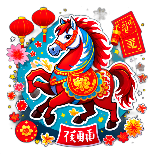 马年吉祥物与春节元素结合的可爱生肖马形象