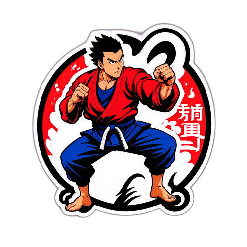 強さの武道家アキラのダイナミックなステッカー